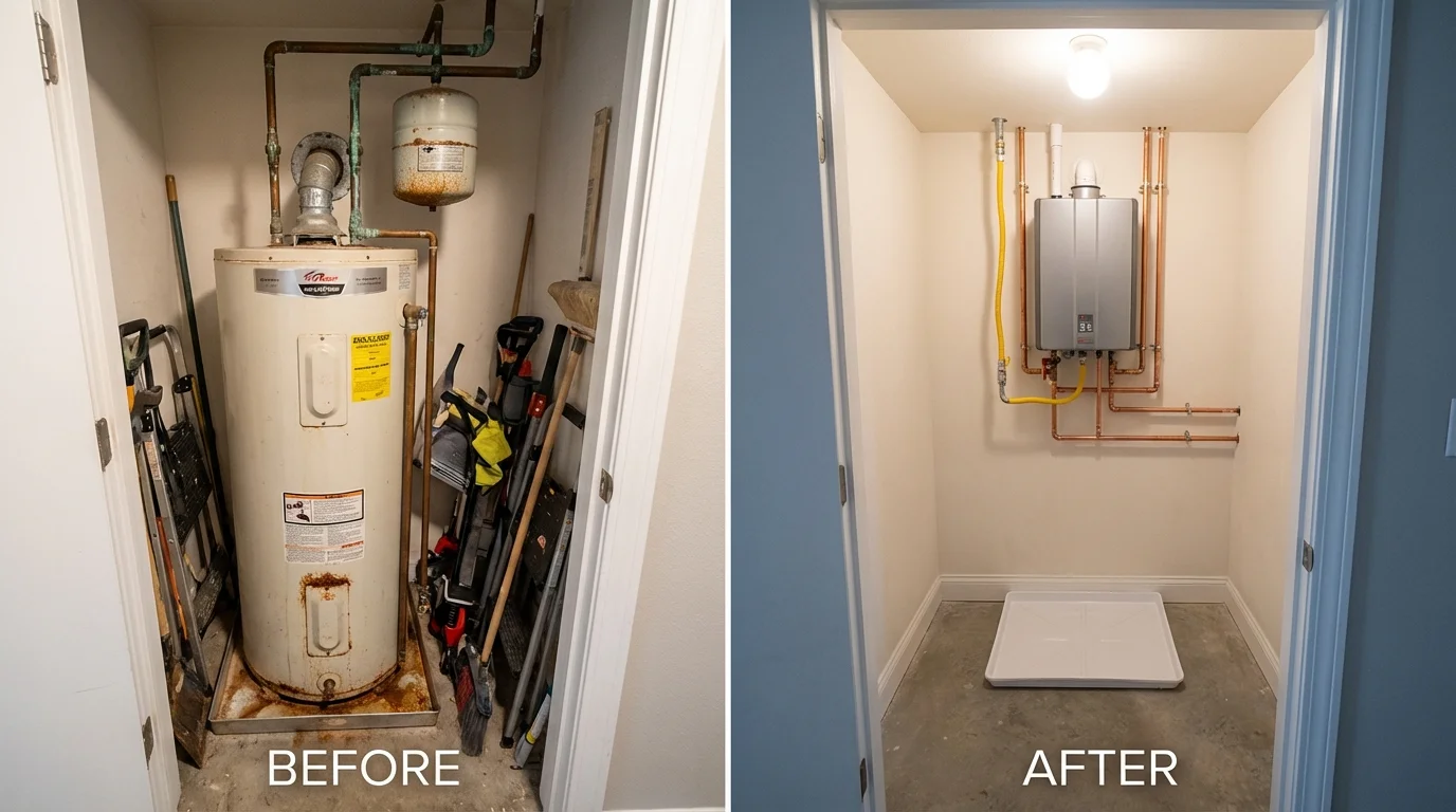 Tank water heater versus wall-mounted tankless unit comparison for Jessup, MD homeowners