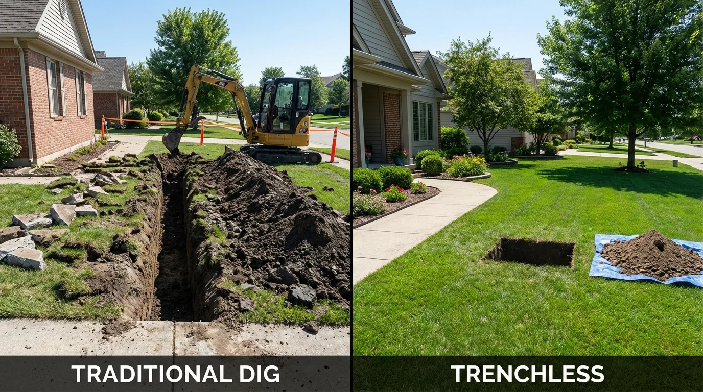 Trenchless sewer repair with minimal yard damage versus traditional excavation in Jessup, MD